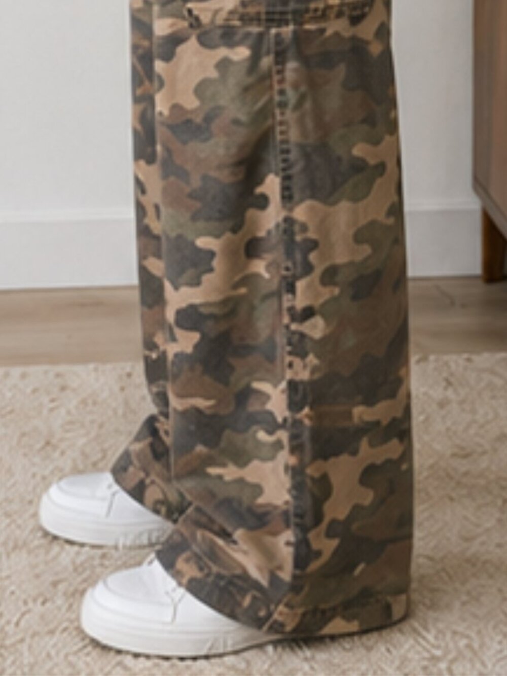 Camo Cargo Pants Wide Leg High Waist Utility Streetwear - Picture 3 of 5